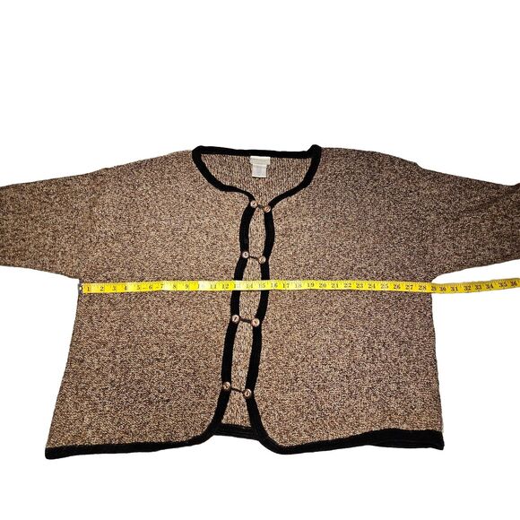 Coldwater Creek Cardigan Sz 2X Sweater Black Trim Scoop Neck Brown Tweed - Picture 4 of 9